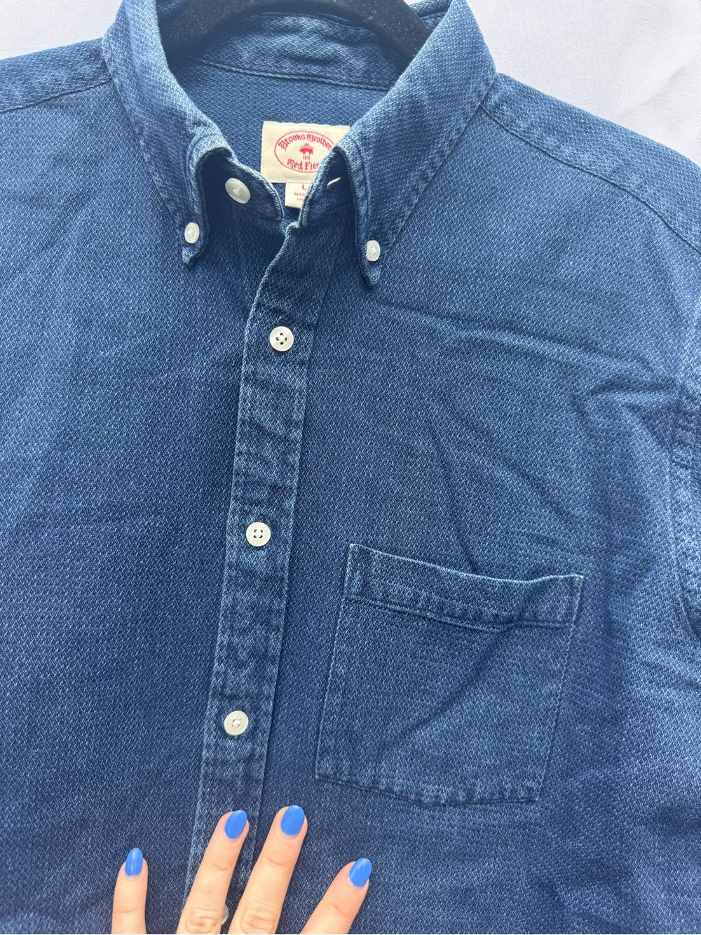 Brooks Brothers Red Fleece Men’s Large Blue Chambray Button-Down Shirt - Picture 3 of 12